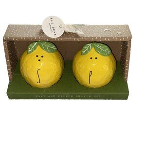 RAE DUNN SALT and PEPPER SHAKER SET “S” & “P” Lemons Ceramic H: 3 1/4” W: 3” NWT